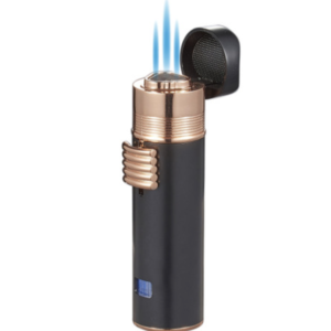 SADDLE BLACK AND ROSE GOLD TRIPLE TORCH LIGHTER VISOL